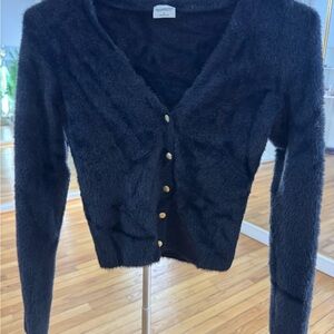 Cozy A&F Black Fur Button up Sweater